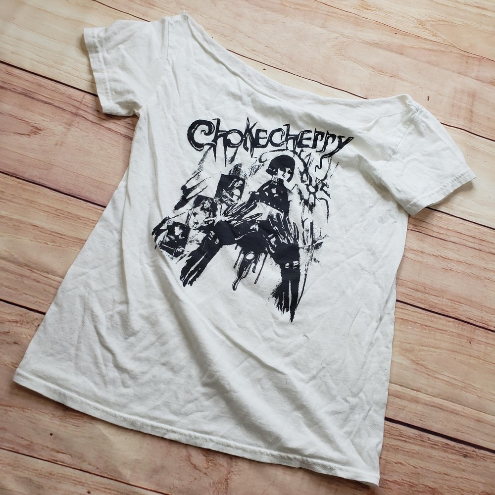 Chokecherry‎ Shirt Womens M White Cotton Scoop Neck Graphic Band Tee Lightweight